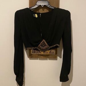 Bebe Black Blouse with Beaded Accent